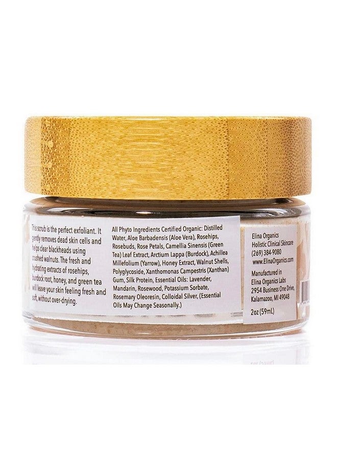 Elina Organics Organic Face Scrub 2Oz Exfolaite Skin Dry Skin Reduce Pores Reduce Acne Hydrate Skin Silk Protein Green Tea Walnut Shells Aloe Vera Organic Skincare All Natural Product Brighten Skin - Image 4