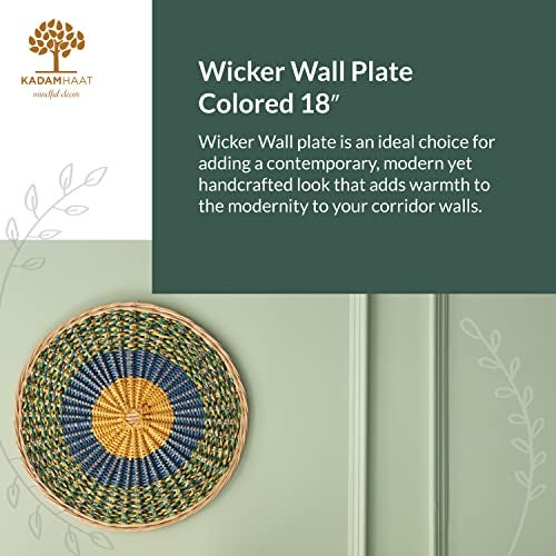 Kadam Haat Handmade Wicker Wall Plate | Wall Decor Hanging Wall Plates For Living Room Bedroom & Home Decoration (Colored, 18") - Image 5