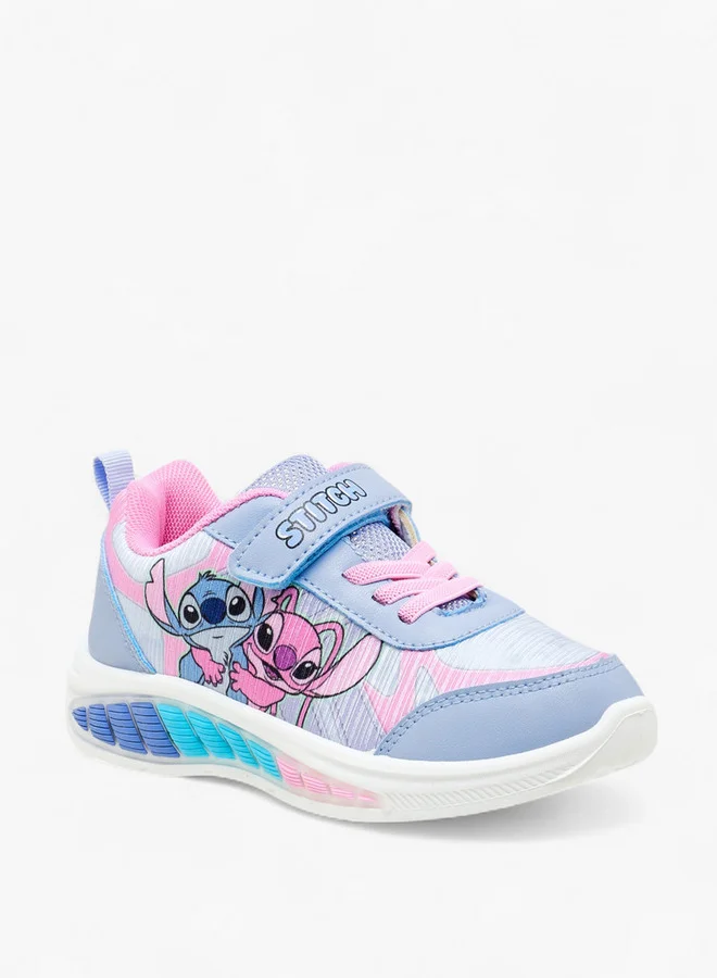 ديزني Girls Angel and Stitch Print Light-Up Sneakers with Hook and Loop Closure