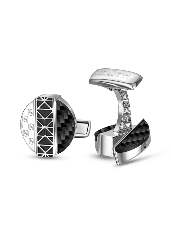 Saint Honore Paris Black Carbon Fiber Cufflink Luxury Designer Accessory