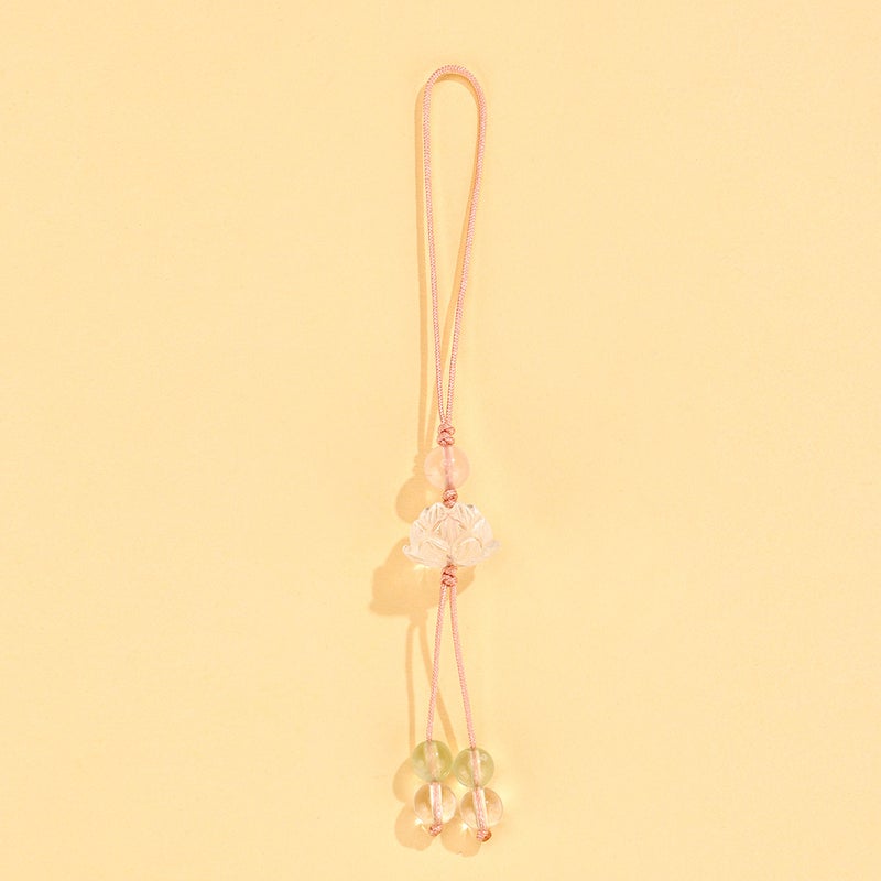 Handcrafted Charcoal Cat Paw Phone Charm 14mm white crystal lotus seat 7mm pink crystal 6mm grape stone white crystal 