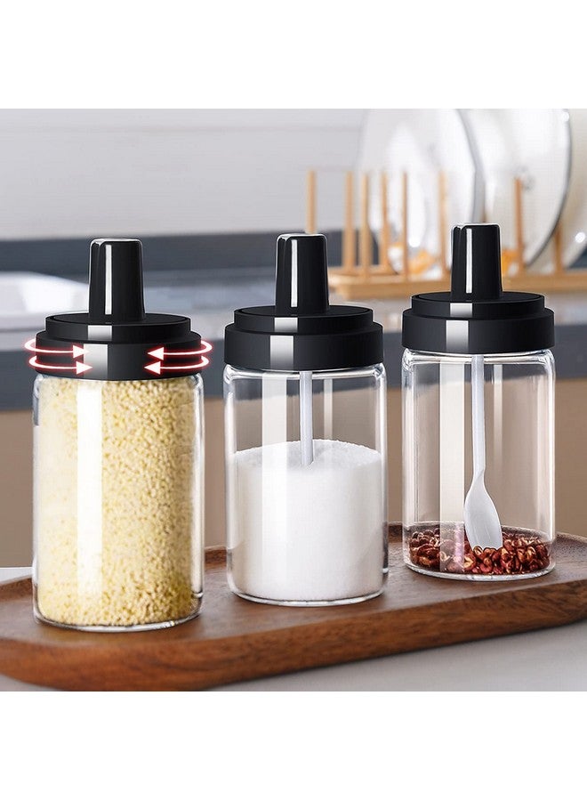 Wolpin Spice Box Glass Jars (Set Of 3 Pcs) Multipurpose Masala Seasoning Box Set With Attached Spoons See-Through Container Leak Proof (300 Ml Each) - Transparent - Image 4