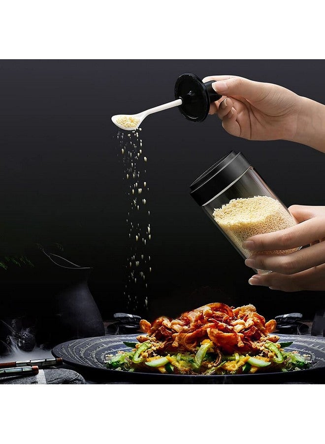 Wolpin Spice Box Glass Jars (Set Of 3 Pcs) Multipurpose Masala Seasoning Box Set With Attached Spoons See-Through Container Leak Proof (300 Ml Each) - Transparent - Image 3