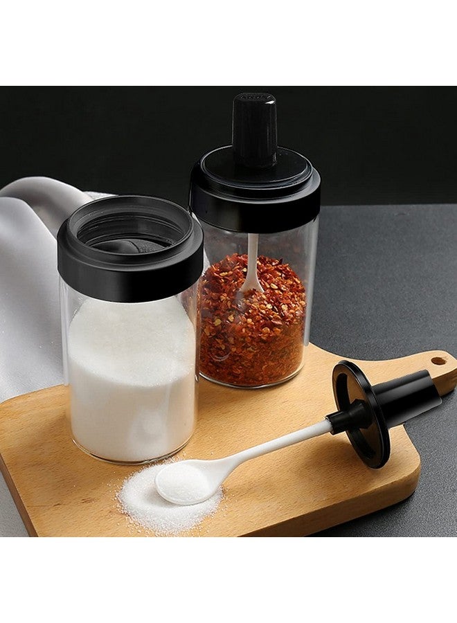 Wolpin Spice Box Glass Jars (Set Of 3 Pcs) Multipurpose Masala Seasoning Box Set With Attached Spoons See-Through Container Leak Proof (300 Ml Each) - Transparent - Image 2