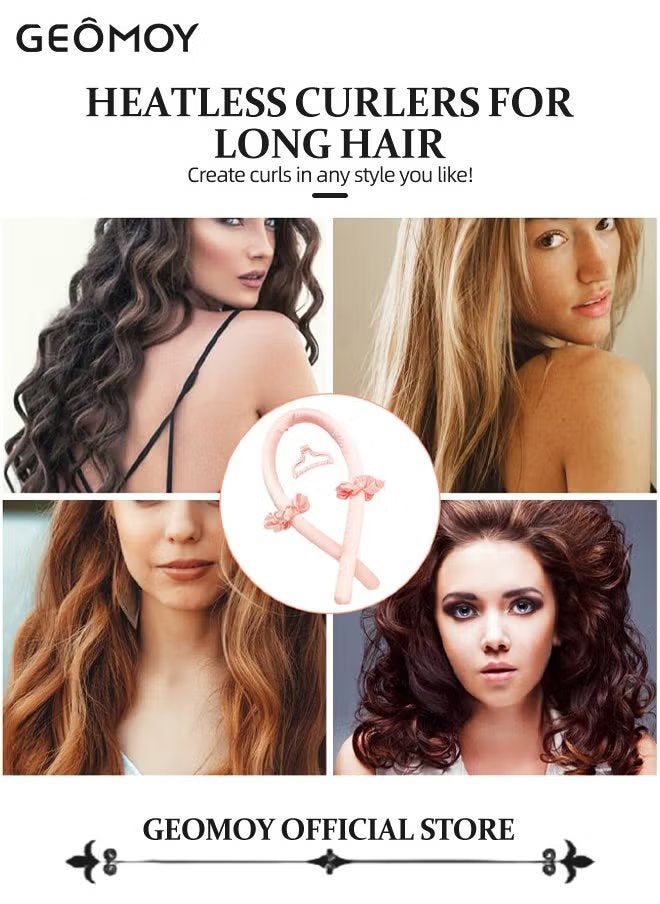 Geomoy Hair Curling Kit with Free Hollow out Massage Styling Comb Heatless Curling Rod Headband Lazy Hair Curler No Heat Silk Curlers SoftCurling Ribbon and Rods for Natural Wave Hair - Image 3