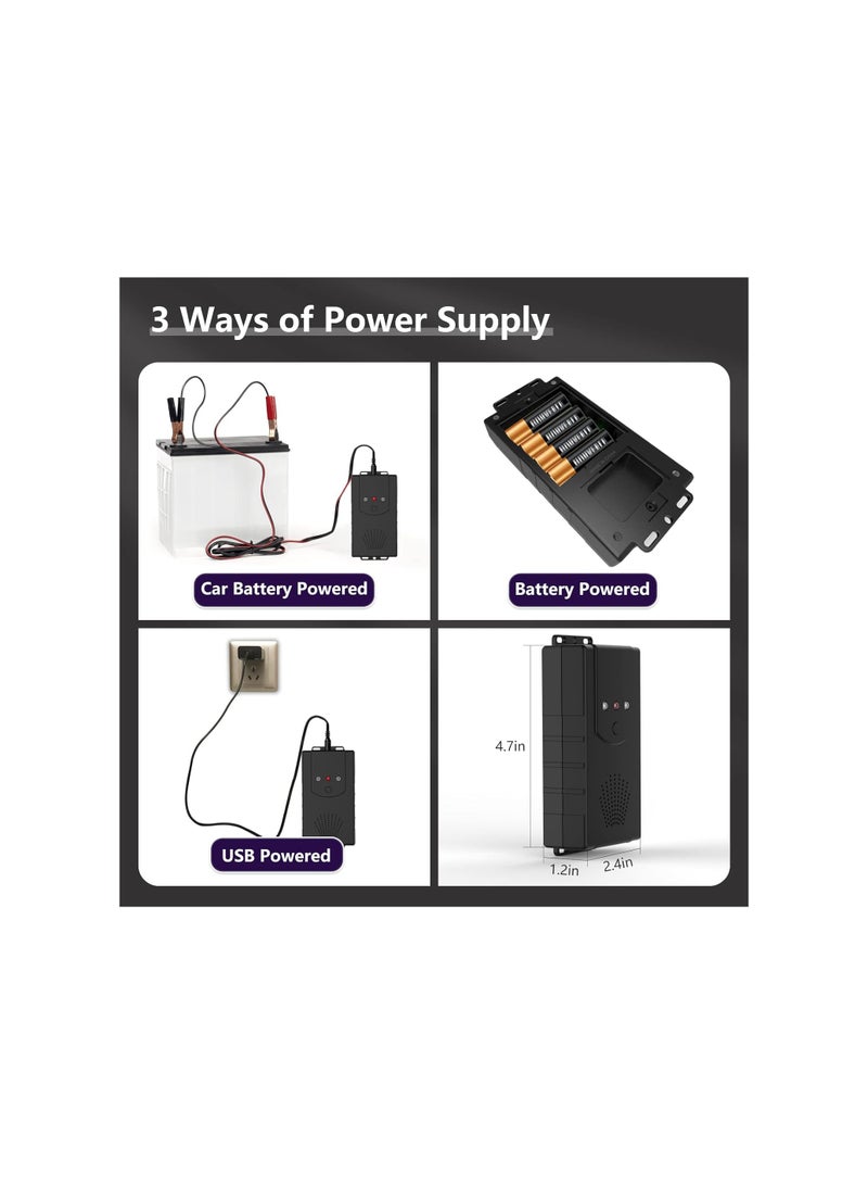 Ultrasonic Rodent Repeller for Cars, Trucks, and RVs - 2023 Model with Strobe Light  3 Power Supply Options to Safely Drive Away Mice and Rats from Engines, Warehouses, and Attics.