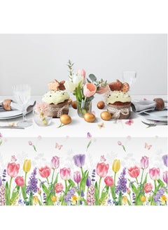 Y&D Spring Lavender Tulip Plastic Tablecloth, Summer Blooming Floral Disposable Table Cloth, Watercolor Seasonal Holiday Cover for Picnic Party Decorations, 137 x 274CM(3PCS)  - Image 5