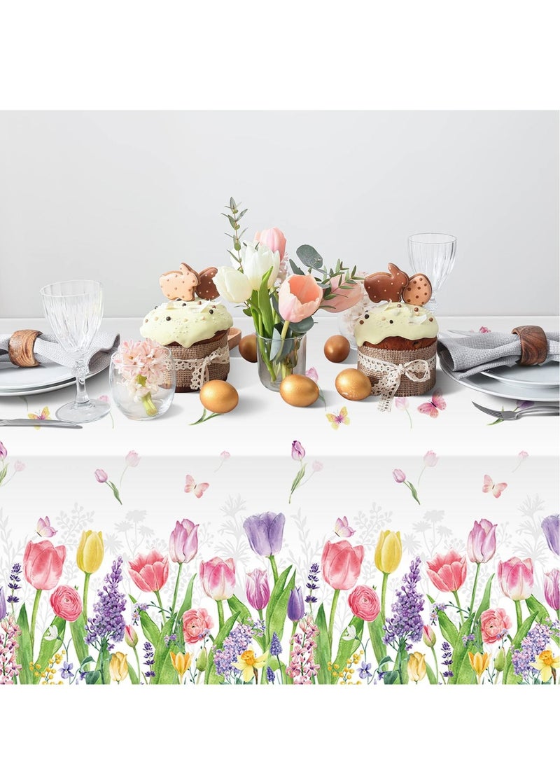 Y&D Spring Lavender Tulip Plastic Tablecloth, Summer Blooming Floral Disposable Table Cloth, Watercolor Seasonal Holiday Cover for Picnic Party Decorations, 137 x 274CM(3PCS) - Image 5