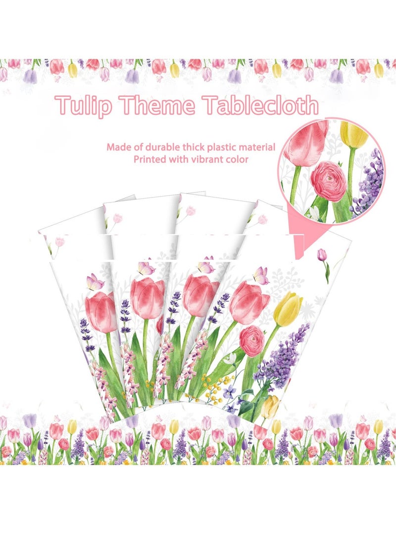 Y&D Spring Lavender Tulip Plastic Tablecloth, Summer Blooming Floral Disposable Table Cloth, Watercolor Seasonal Holiday Cover for Picnic Party Decorations, 137 x 274CM(3PCS) - Image 4