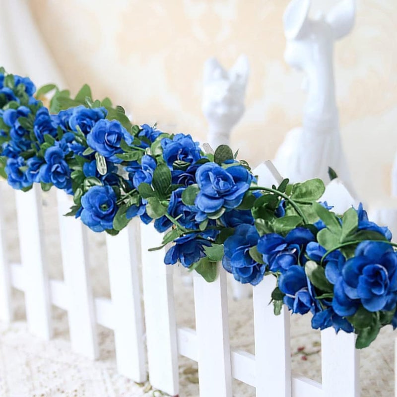 WEISPARK Fake Flowers - 4pcs 32.8 FT Artificial Rose Vine Flower Plants Hanging Rose Ivy for Home Hotel Office Wedding Party Garden Craft Art Décor (4pcs Royal Blue) - Image 3