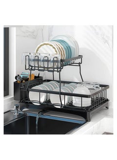 Arabest Dish Rack with Drainer 2 Tier Large Kitchen Dish Rack with Removable Utensil Holder and Cup Holder, Stainless Steel Kitchen Dish Drainer Black Dish Rack  - Image 2