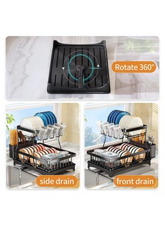 Arabest Dish Rack with Drainer 2 Tier Large Kitchen Dish Rack with Removable Utensil Holder and Cup Holder, Stainless Steel Kitchen Dish Drainer Black Dish Rack  - Image 4