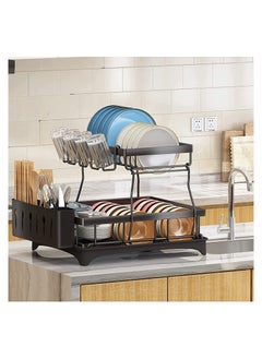 Arabest Dish Rack with Drainer 2 Tier Large Kitchen Dish Rack with Removable Utensil Holder and Cup Holder, Stainless Steel Kitchen Dish Drainer Black Dish Rack  - Image 5