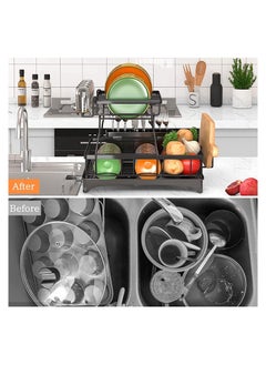 Arabest Dish Rack with Drainer 2 Tier Large Kitchen Dish Rack with Removable Utensil Holder and Cup Holder, Stainless Steel Kitchen Dish Drainer Black Dish Rack  - Image 3