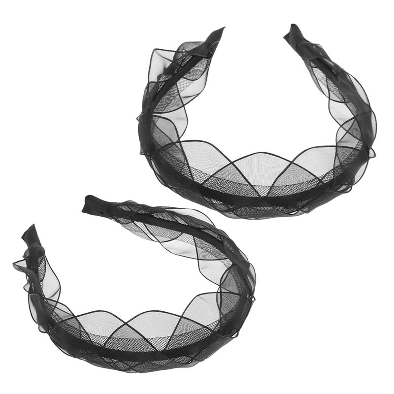 2pcs Retro Headbands Mesh Hairband For Women Girls 80s Fancy Dress Costume Cosplay Accessories Vintage Style Black Mesh Headdress Cosplay Headwear - Image 4