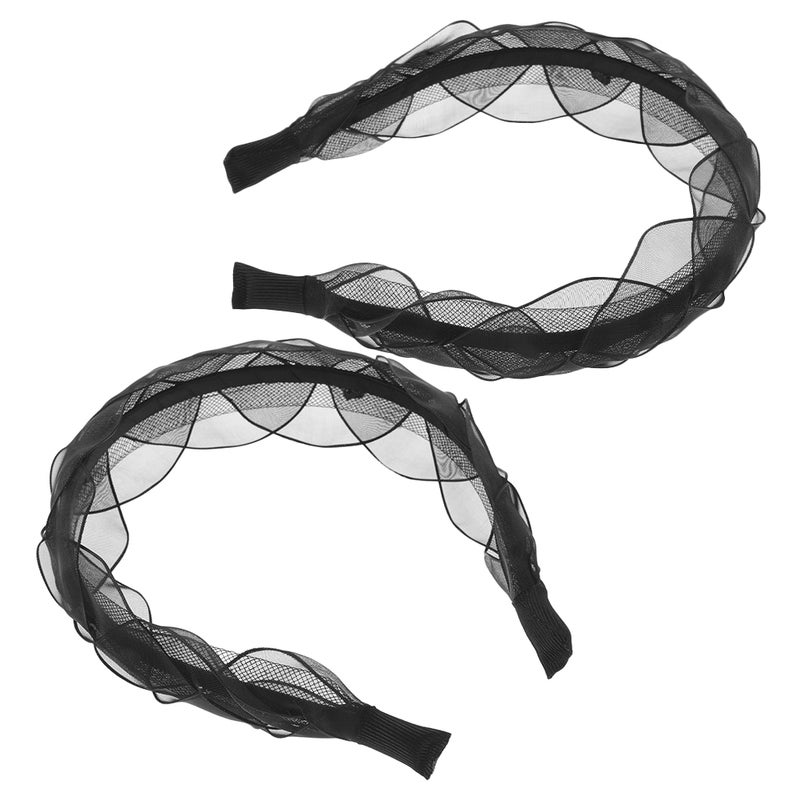 2pcs Retro Headbands Mesh Hairband For Women Girls 80s Fancy Dress Costume Cosplay Accessories Vintage Style Black Mesh Headdress Cosplay Headwear - Image 1