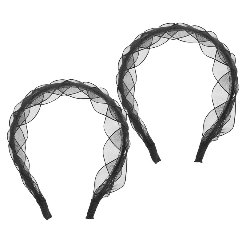 2pcs Retro Headbands Mesh Hairband For Women Girls 80s Fancy Dress Costume Cosplay Accessories Vintage Style Black Mesh Headdress Cosplay Headwear - Image 3