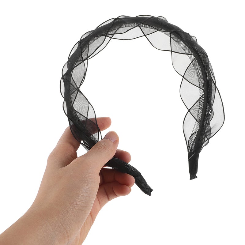 2pcs Retro Headbands Mesh Hairband For Women Girls 80s Fancy Dress Costume Cosplay Accessories Vintage Style Black Mesh Headdress Cosplay Headwear - Image 2