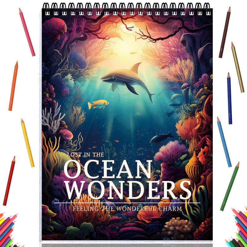 ADEVIAN Ocean Coloring Books for Adult Coloring Book for Women Spiral Bound Page One Sided Design Gifts Arts and Crafts for Women to Relax, Anxiety and Depression 30 Colorful Coloring Pages of Ocean Wonders - Image 1
