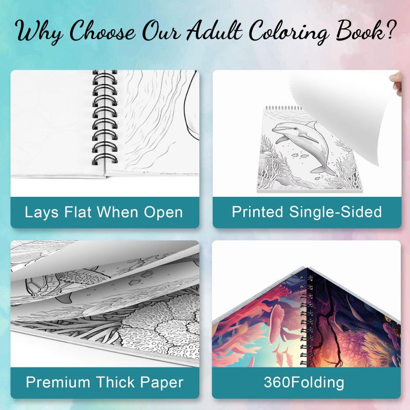 ADEVIAN Ocean Coloring Books for Adult Coloring Book for Women Spiral Bound Page One Sided Design Gifts Arts and Crafts for Women to Relax, Anxiety and Depression 30 Colorful Coloring Pages of Ocean Wonders - Image 2