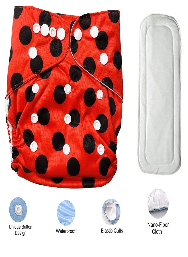 لوكزر عبوة من حفاضتين قماشيتين قابلتين للتعديل من لوكزر مع حشوات قابلة للغسل وإعادة الاستخدام | حفاضات بأزرار كبس للأطفال - مقاومة للماء وجيدة التهوية (منقطة باللون الأحمر) مثالية للأطفال من عمر 3 أشهر إلى 3 سنوات (5-15 كجم) CH-497-02 - Image 5