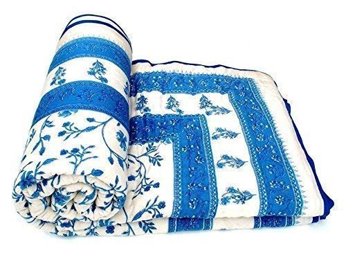 SVT Traditional Famous Rajasthani Print Jaipuri Beautiful Floral Print in White and Blue Jaipuri Rajai/Razai/Quilt King Size/King Size Bed Quilt/Comforter/AC Quilt/AC Comforter - Image 2