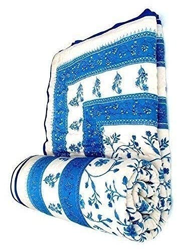 SVT Traditional Famous Rajasthani Print Jaipuri Beautiful Floral Print in White and Blue Jaipuri Rajai/Razai/Quilt King Size/King Size Bed Quilt/Comforter/AC Quilt/AC Comforter - Image 3