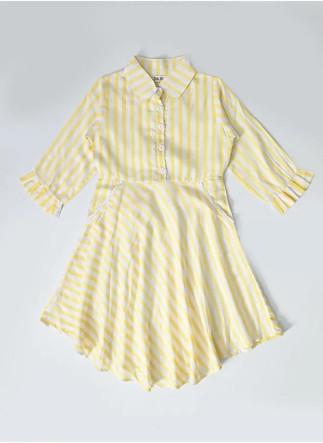 BELLA MODA Bella Moda Striped Mandarin Collar Knee-Length Dress