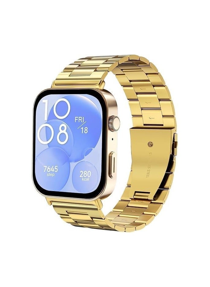 حزام متوافق مع Huawei Watch Fit 3 أحزمة معدنية سوار من الفولاذ المقاوم للصدأ إكسسوارات للساعات الذكية Huawei Watch Fit3 حزام قابل للتعديل أحزمة معدنية (ذهبي)