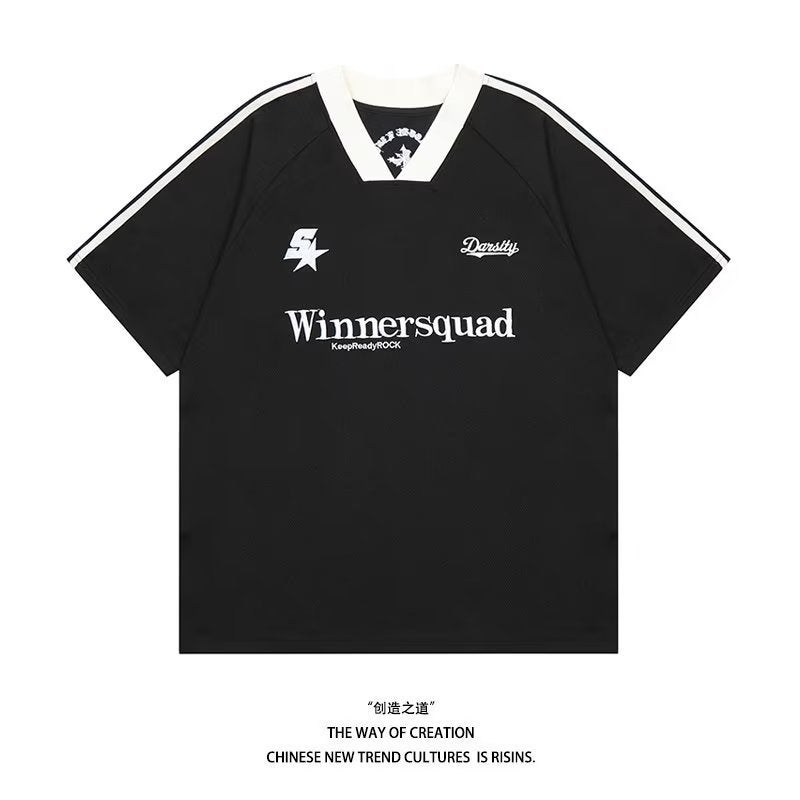 New Style Hip Hop American Short Sleeve Summer Fashion V-Neck T-Shirt Men'S Retro Couple Half Sleeve Casual Jersey Loose - Image 1