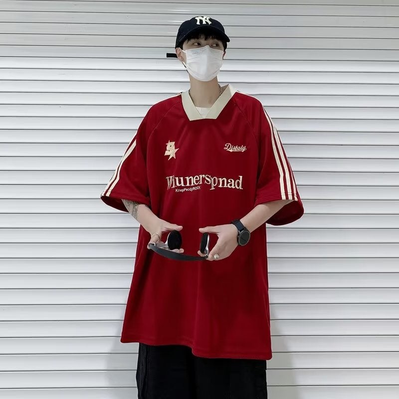 New Style Hip Hop American Short Sleeve Summer Fashion V-Neck T-Shirt Men'S Retro Couple Half Sleeve Casual Jersey Loose - Image 2