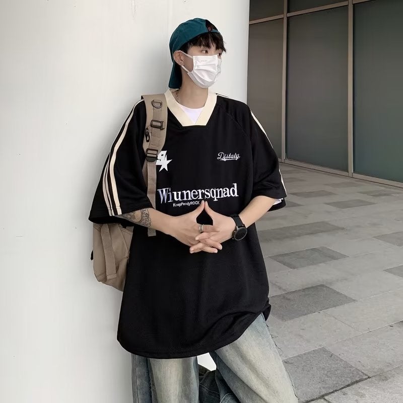 New Style Hip Hop American Short Sleeve Summer Fashion V-Neck T-Shirt Men'S Retro Couple Half Sleeve Casual Jersey Loose - Image 4