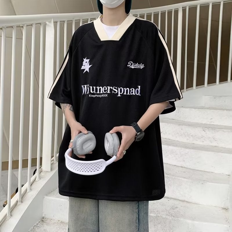 New Style Hip Hop American Short Sleeve Summer Fashion V-Neck T-Shirt Men'S Retro Couple Half Sleeve Casual Jersey Loose - Image 5