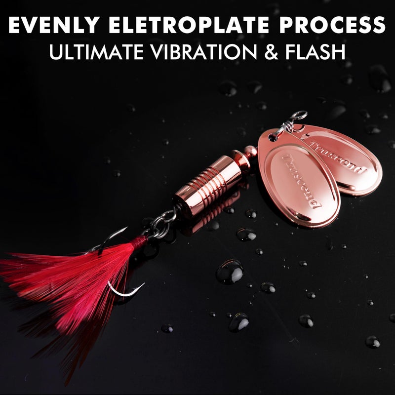 TRUSCEND طُعوم صيد دجاجة TRUSCEND المصنوعة بشكل جيد مع جسم وشفرة نحاسية لامعة، نظام شفرات مزدوجة لصيد الأسماك، طعوم كراپي للمياه العذبة، 7/16 أونصة طعم دوار طويل للرمي لصيد الباس والتروت والكراپي والوالايه - Image 5