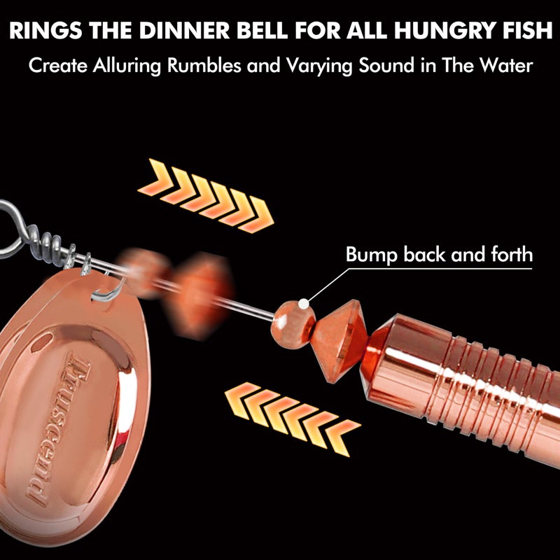 TRUSCEND طُعوم صيد دجاجة TRUSCEND المصنوعة بشكل جيد مع جسم وشفرة نحاسية لامعة، نظام شفرات مزدوجة لصيد الأسماك، طعوم كراپي للمياه العذبة، 7/16 أونصة طعم دوار طويل للرمي لصيد الباس والتروت والكراپي والوالايه - Image 4