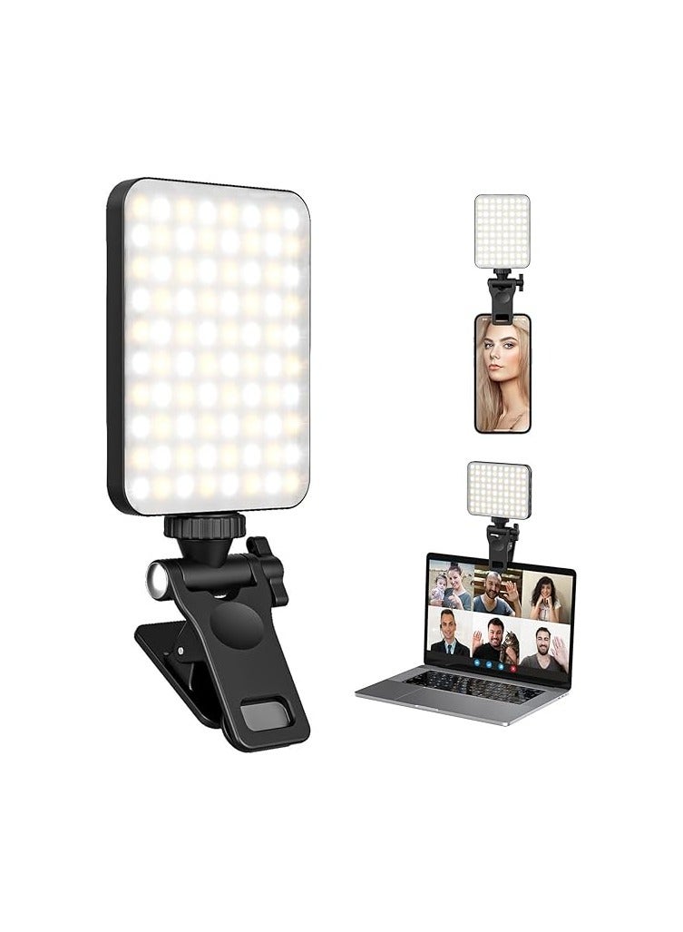 مصباح فيديو LED صغير قابل لإعادة الشحن بمشبك – ضوء سيلفي قابل للتعتيم للهاتف واللابتوب والتابلت والكاميرا - Image 1