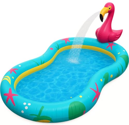Atlasonix Kiddie Pool for Kids, Inflatable Pool, Inflatable Sprinkler for Kids with Splash Pad, Summer Water Toys for Toddler Outside, Summer Toys, Flamingo - Image 2