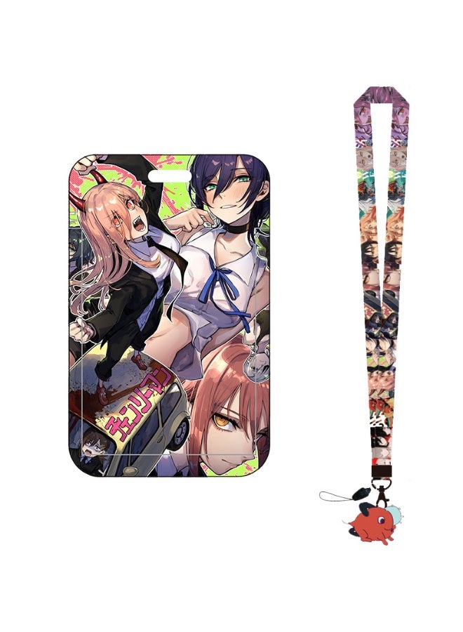 NIBEMINENT 1 - Piece Chainsaw Man Kpop Photo Card Holder Pendant Key Chain ID Badge Holder ID Card Holder Photo Card Protector for School ID Office ID Access Card for Women Girls