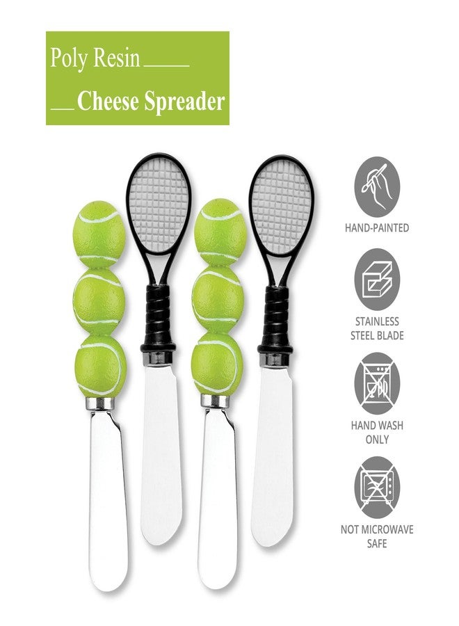 Wine Things Tennis Themed Cheese Spreaders, Hand-Painted Resin Handles with Stainless Steel Blades for Spreading Cream Cheese, Butter, and Jam, Assorted Designs, Set of 4 - Image 5