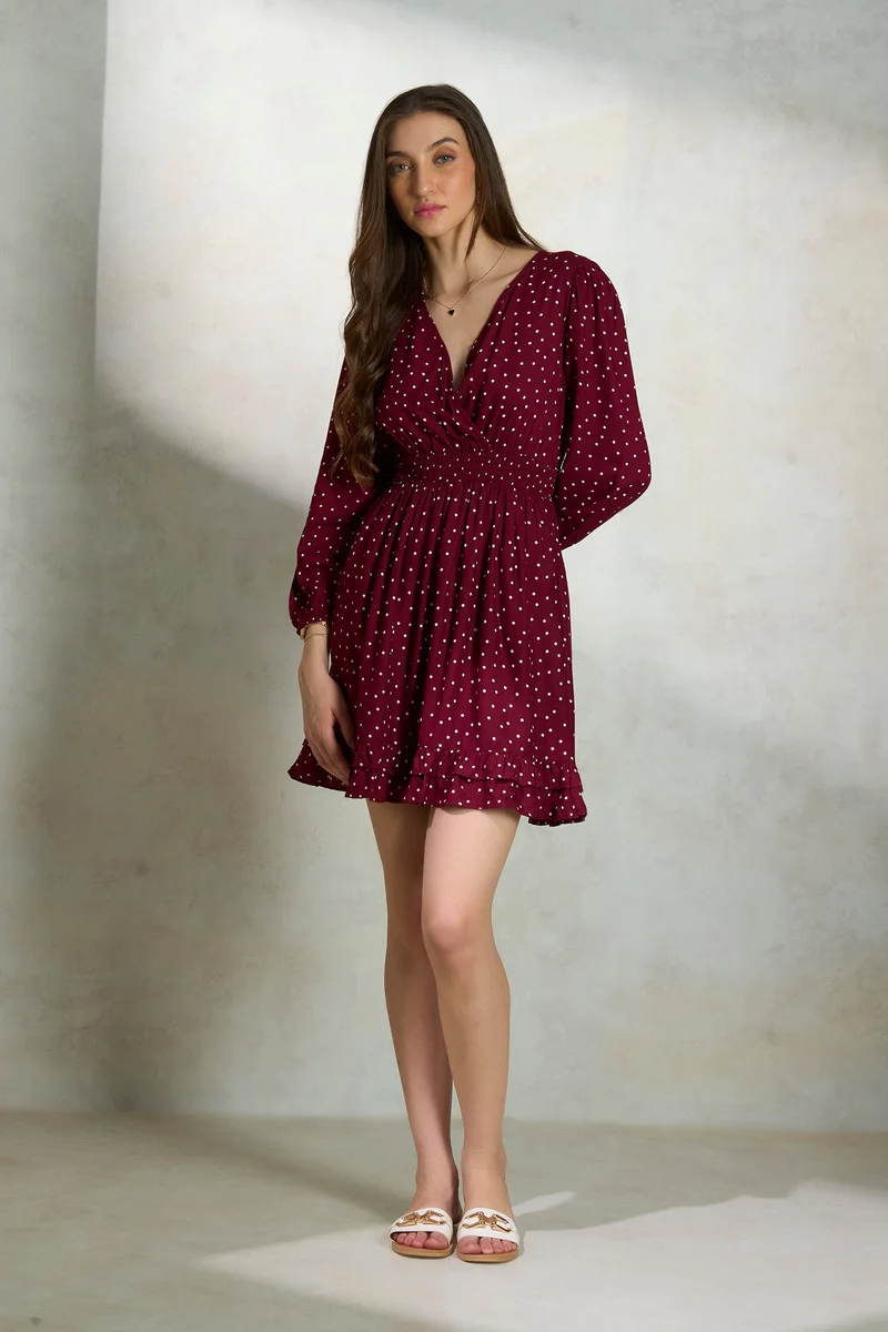 فيرجيو Viscose Polka Daywear Print Dresses for Women