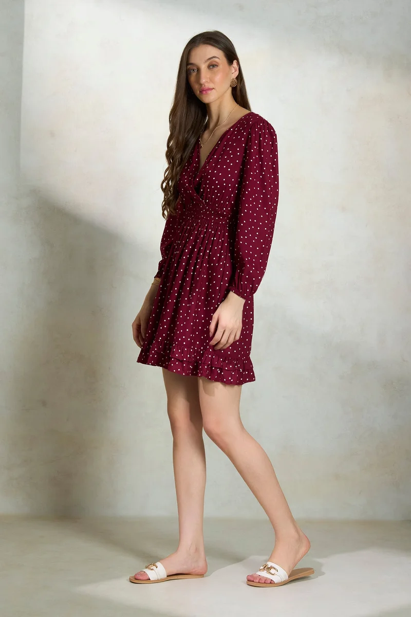 فيرجيو Viscose Polka Daywear Print Dresses for Women