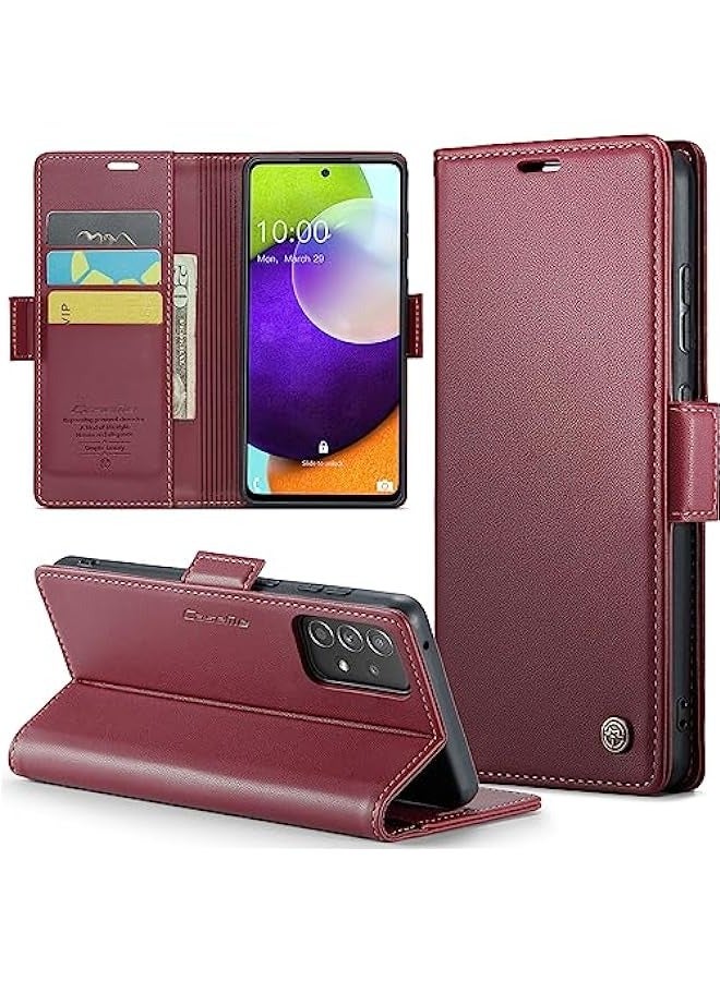 Red Leather Flip Wallet Case with RFID Blocking, Card Holder, and Magnetic Kickstand for Samsung Galaxy A52 5G\/A52s 5G 6.5 Inch - Image 1