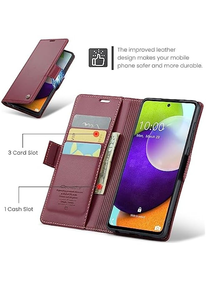 Red Leather Flip Wallet Case with RFID Blocking, Card Holder, and Magnetic Kickstand for Samsung Galaxy A52 5G\/A52s 5G 6.5 Inch - Image 3