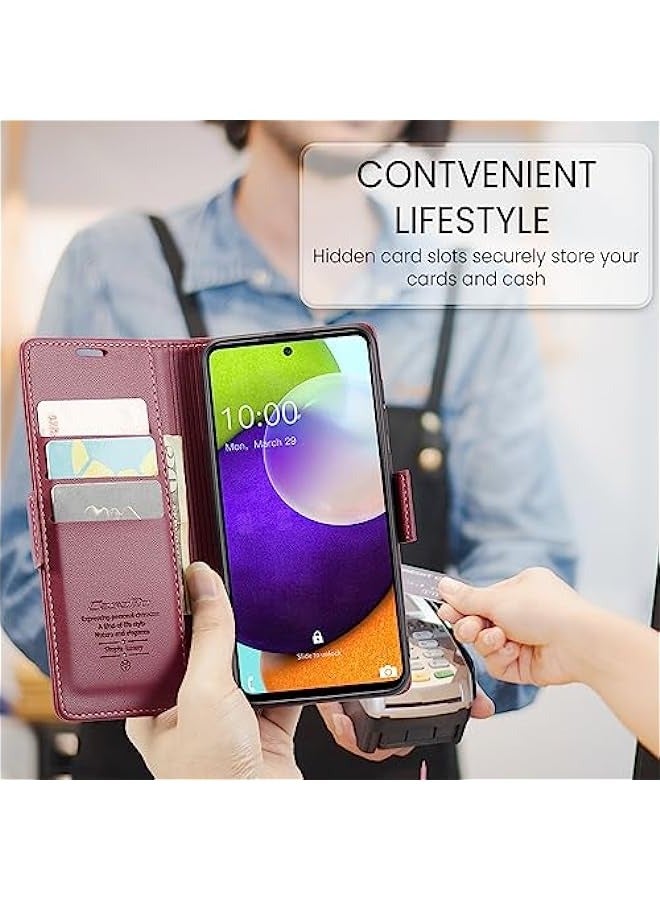 Red Leather Flip Wallet Case with RFID Blocking, Card Holder, and Magnetic Kickstand for Samsung Galaxy A52 5G\/A52s 5G 6.5 Inch - Image 5