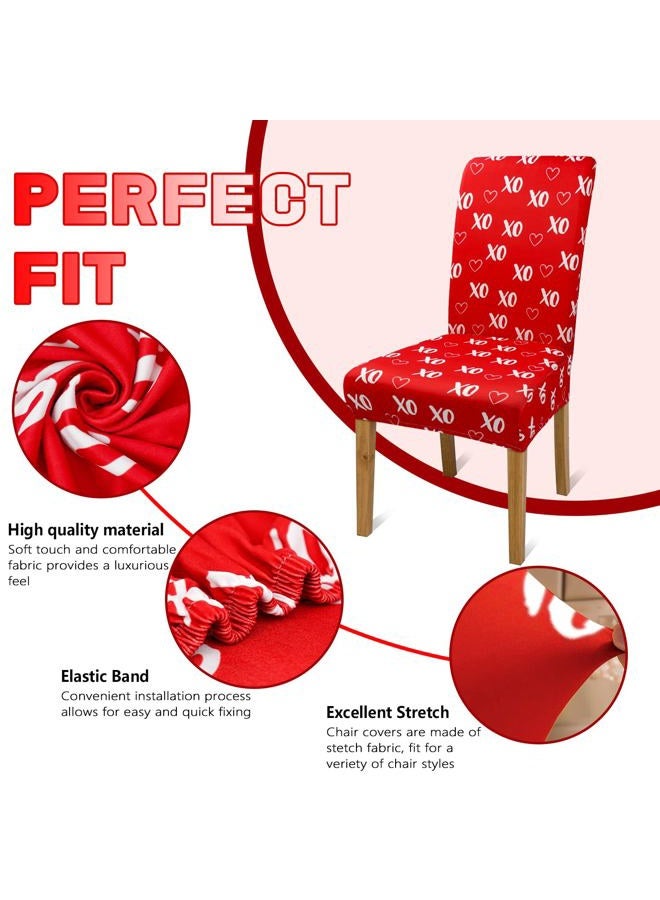 Kuyuayee Valentine's Day Chair Covers for Dining Room Set of 6 Valentines Heart Dining Chair Slipcovers 6 Pcs Stretch Removable Washable Seat Protector 6 Pack for Valentine Home and Party Decor - Image 3