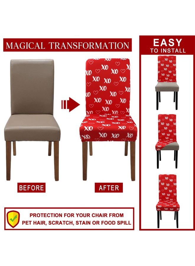 Kuyuayee Valentine's Day Chair Covers for Dining Room Set of 6 Valentines Heart Dining Chair Slipcovers 6 Pcs Stretch Removable Washable Seat Protector 6 Pack for Valentine Home and Party Decor - Image 4