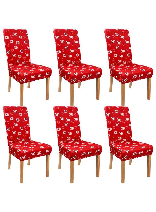 Kuyuayee Valentine's Day Chair Covers for Dining Room Set of 6 Valentines Heart Dining Chair Slipcovers 6 Pcs Stretch Removable Washable Seat Protector 6 Pack for Valentine Home and Party Decor - Image 1