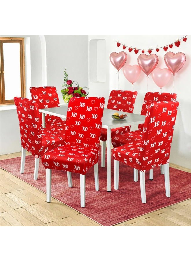 Kuyuayee Valentine's Day Chair Covers for Dining Room Set of 6 Valentines Heart Dining Chair Slipcovers 6 Pcs Stretch Removable Washable Seat Protector 6 Pack for Valentine Home and Party Decor - Image 5