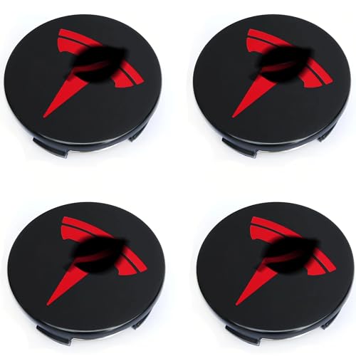 Tesheer Wheel Center Hub Cap Kit with Tesla Emble Brand Center Caps for Model 3 Model Y with 20 Lug Nut Covers (4PCS) (Red) - Image 1
