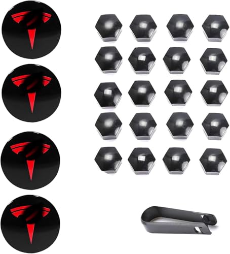 Tesheer Wheel Center Hub Cap Kit with Tesla Emble Brand Center Caps for Model 3 Model Y with 20 Lug Nut Covers (4PCS) (Red) - Image 2